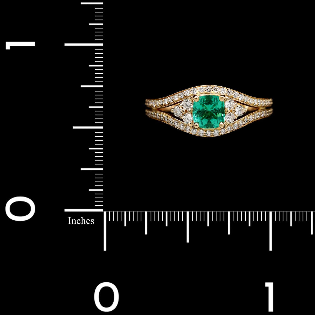 18K Yellow Gold Estate Emerald and Diamond Ring