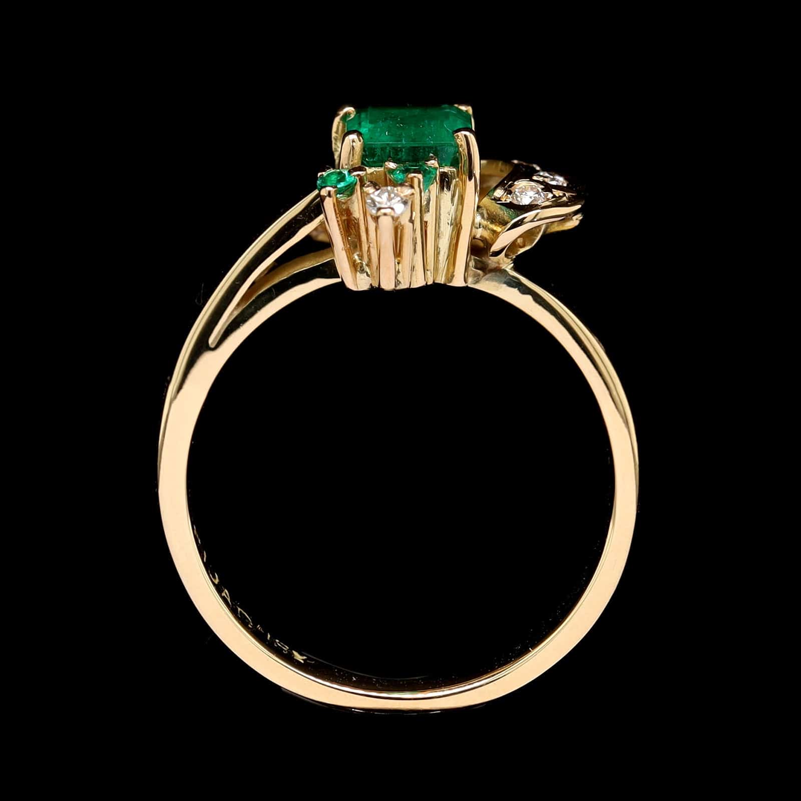 18K Yellow Gold Estate Emerald and Diamond Ring