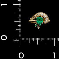 18K Yellow Gold Estate Emerald and Diamond Ring
