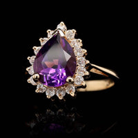 14K Yellow Gold Estate Amethyst and Diamond Ring