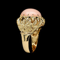 18K Yellow Gold Estate Pink Coral Ring