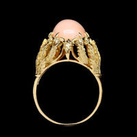 18K Yellow Gold Estate Pink Coral Ring