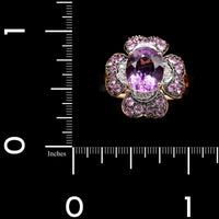 14K Yellow Gold Estate Amethyst, Pink Sapphire and Diamond Ring