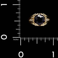 18K Yellow Gold Estate Iolite and Diamond Ring