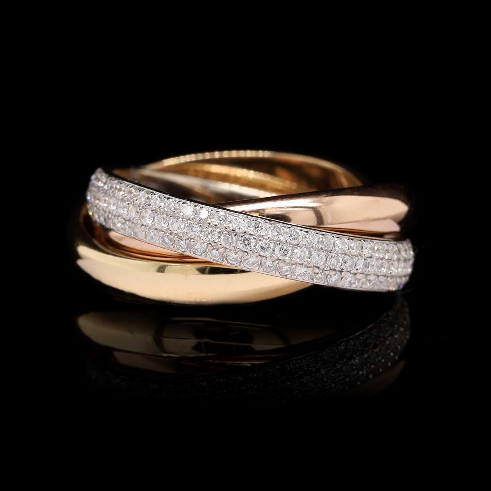 18K Tri-color Gold Estate Diamond Rolling Ring – Long's Jewelers