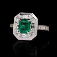 18K White Gold Estate Emerald and Diamond Ring