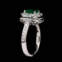 18K White Gold Estate Emerald and Diamond Ring