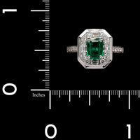 18K White Gold Estate Emerald and Diamond Ring