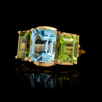 18K Yellow Gold Estate Peridot and Blue Topaz Ring