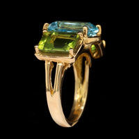 18K Yellow Gold Estate Peridot and Blue Topaz Ring