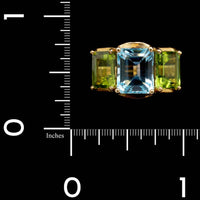 18K Yellow Gold Estate Peridot and Blue Topaz Ring