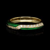 Hidalgo 18K Yellow Gold Estate Diamond and Green Enamel Ring