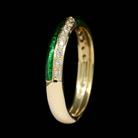 Hidalgo 18K Yellow Gold Estate Diamond and Green Enamel Ring