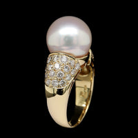 18K Yellow Gold Estate Cultured South Sea Pearl and Diamond Ring