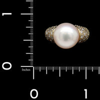 18K Yellow Gold Estate Cultured South Sea Pearl and Diamond Ring