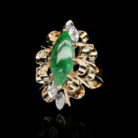 14K Two-tone Gold Estate Jadeite and Diamond Ring