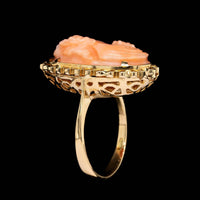 18K Yellow Gold Estate Coral Cameo Ring