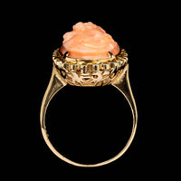 18K Yellow Gold Estate Coral Cameo Ring
