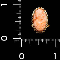 18K Yellow Gold Estate Coral Cameo Ring