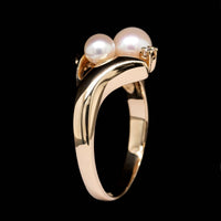 14K Yellow Gold Estate Cultured Pearl and Diamond Ring