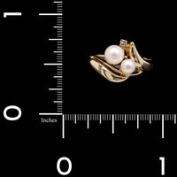 14K Yellow Gold Estate Cultured Pearl and Diamond Ring