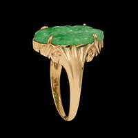 Vintage Walter Lampl 14K Yellow Gold Estate Carved Jadeite Ring