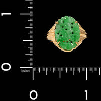 Vintage Walter Lampl 14K Yellow Gold Estate Carved Jadeite Ring