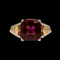 14K White Gold, 22K Yellow Gold Estate Garnet and Diamond Ring