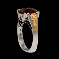 14K White Gold, 22K Yellow Gold Estate Garnet and Diamond Ring
