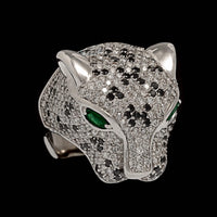 14K White Gold Estate Emerald and Diamond Panther Ring