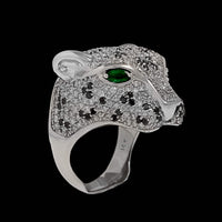 14K White Gold Estate Emerald and Diamond Panther Ring