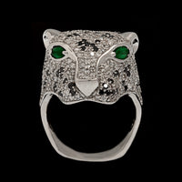 14K White Gold Estate Emerald and Diamond Panther Ring