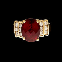 18K Yellow Gold Estate Pink Tourmaline and Diamond Ring