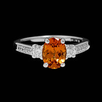 14K White Gold Estate Orange Garnet and Diamond Ring