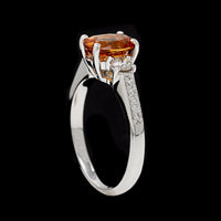 14K White Gold Estate Orange Garnet and Diamond Ring