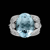14K White Gold Estate Aquamarine and Diamond Ring