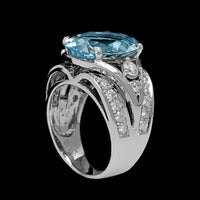 14K White Gold Estate Aquamarine and Diamond Ring