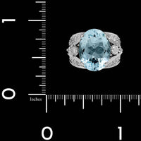 14K White Gold Estate Aquamarine and Diamond Ring