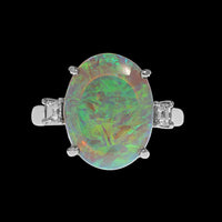 Platinum Estate Opal and Diamond Ring