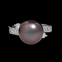 Mikimoto Platinum Estate Black South Sea Cultured Pearl and Diamond Ring