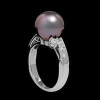 Mikimoto Platinum Estate Black South Sea Cultured Pearl and Diamond Ring