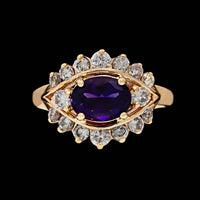14K Yellow Gold Estate Amethyst and Diamond Ring