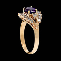 14K Yellow Gold Estate Amethyst and Diamond Ring