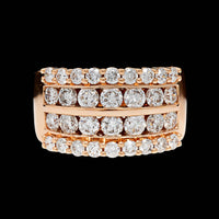 14K Rose Gold Estate Four Row Diamond Ring