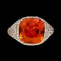 18K Rose Gold Estate Mandarine Garnet and Diamond Ring