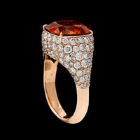 18K Rose Gold Estate Mandarine Garnet and Diamond Ring