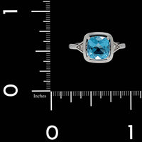 14K White Gold Estate Blue Topaz and Diamond Ring