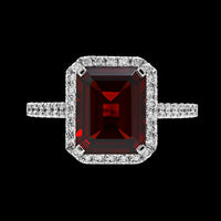 14K White Gold Estate Garnet and Diamond Ring