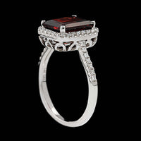 14K White Gold Estate Garnet and Diamond Ring