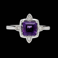 14K White Gold Estate Amethyst and Diamond Ring